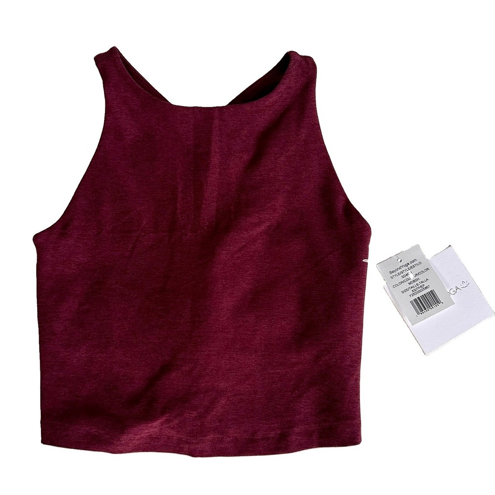Beyond Yoga Burgundy Heather Wine Spacedye Refocus Crop Tank Size XS High Neck
